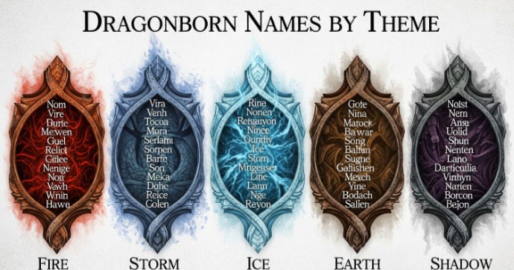 Dragonborn Names by Theme (Fire, Storm, Ice, Earth, Shadow)